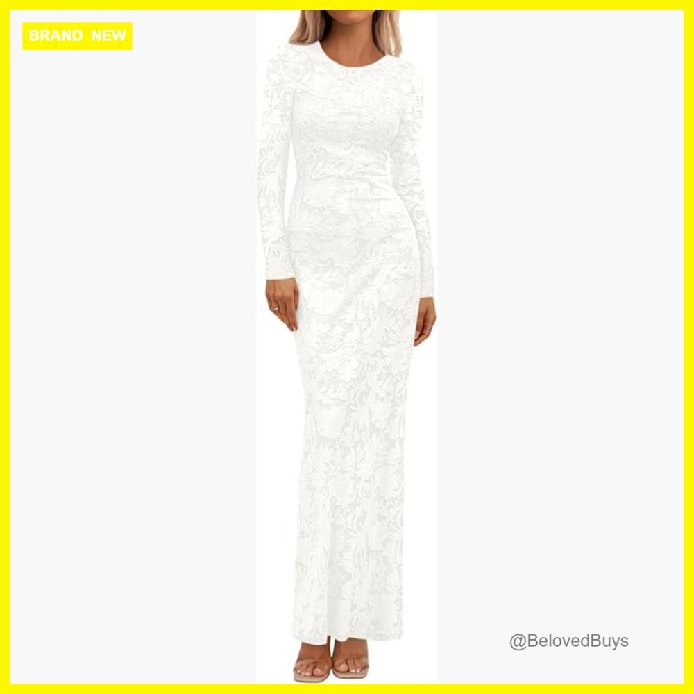 Elegant Floral Lace Maxi Dress Long Sleeve Bodycon Cocktail Party